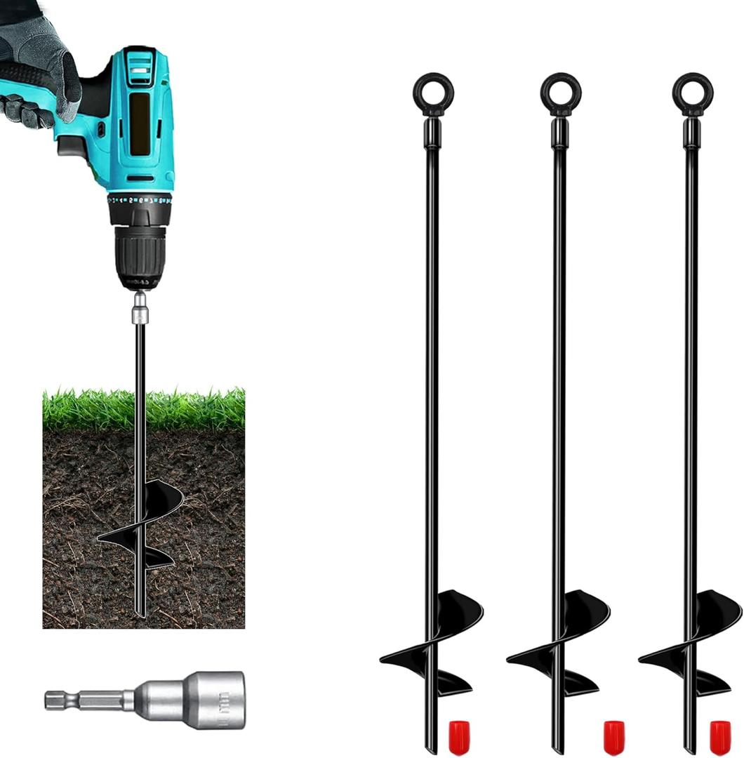 18'' Ground Anchors Kit 3pcs,Heavy Duty Metal Hurricane Shed Stakes Anchors Screw in Trampoline Anchors for Swing SetCamping Tent,Car Ports,Canopy,Sand Tent,Gazebo,Dog (Black)