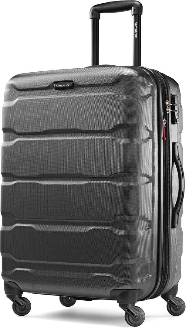 Samsonite Omni PC Hardside Expandable Luggage with Spinner Wheels, Black, Checked-Medium 24-Inch