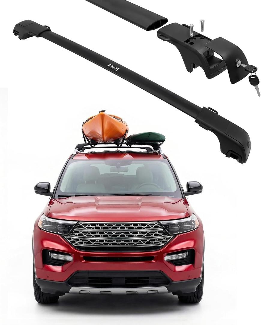 330LBS Roof Rack Cross Bars Fit for 2020-2026 Ford Explorer, Lockable Aluminum Cargo Bars, Aerodynamic Silent Rooftop Carrier Crossbars with Tie-Down Rings for Kayak Bike Luggage Snowboard