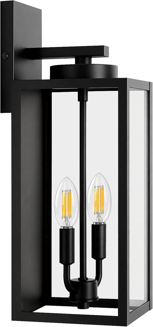 BesLowe 18” Large Outdoor Wall Light, 2-Light Exterior Porch Sconce, Black