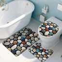 peacoblue Pebble Bathroom Rug Set, 3 Piece Bath Mats | Includes Toilet Lid Cover and Contour Mat, Non Slip Washable Bathroom Rugs for Tub Bedroom Kitchen Home Decor