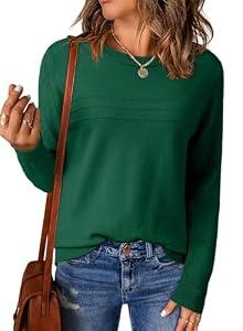 EVALESS Womens Sweater Fashion Clothing Dressy Casual Long Sleeve Cable Knit Solid Color Crew Neck Fall Sweaters for Women Trendy 2025 Winter Outfits Chunky Pullover Tops Jumper Green Medium