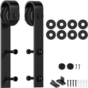 skysen Sliding Barn Door Hardware Roller Set Black (J Shape Hanger)