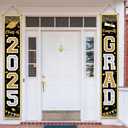 Jansun 2025 Black Gold Graduation Banner Party Decoration Class of 2025 Porch Sign Graduation Congrats Grad Black Gold Photograph Banner Door Hanging for High School College Graduation Party