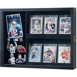 Card Display Cases, Graded Sports Card Display Case - 6 Card Holder with UV Protection - Pin Display Frame - Wall or Countertop Display for Baseball Basketball Football Trading Cards (Black)
