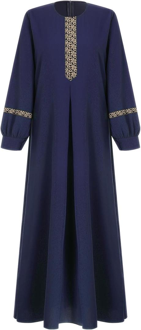 IBAKOM Abaya Dress for Women Muslim Clothes Islamic Eid Ramadan Dresses Arabian Turkish Jalabiya Middle East Ethnic Jilbab (Large, Navy Blue)