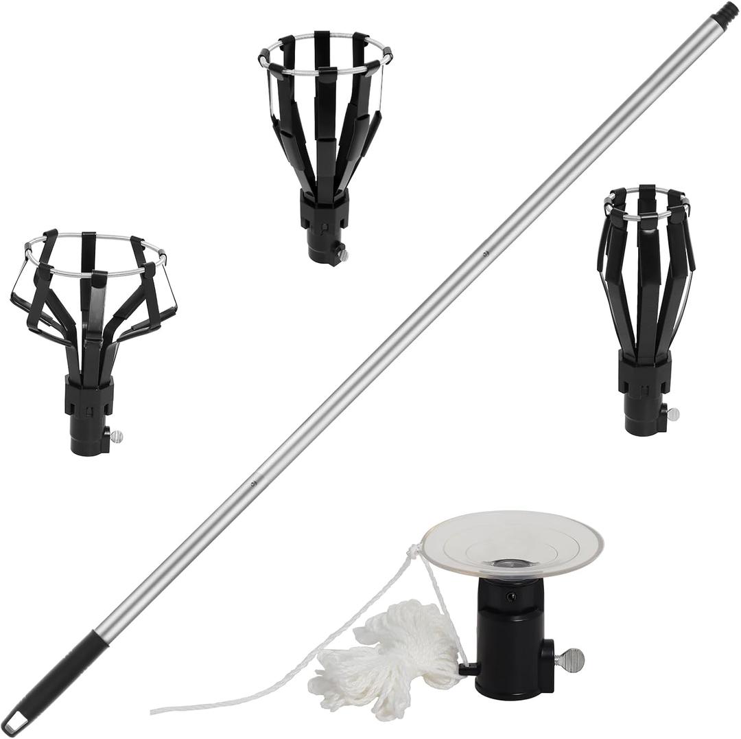 12FT Light Bulb Changer for High Ceilings, Aluminum Extension Pole with Suction Cup & 3 Cage Attachments, Light Bulb Removal Tools for Recessed Lights and Standard Bulbs