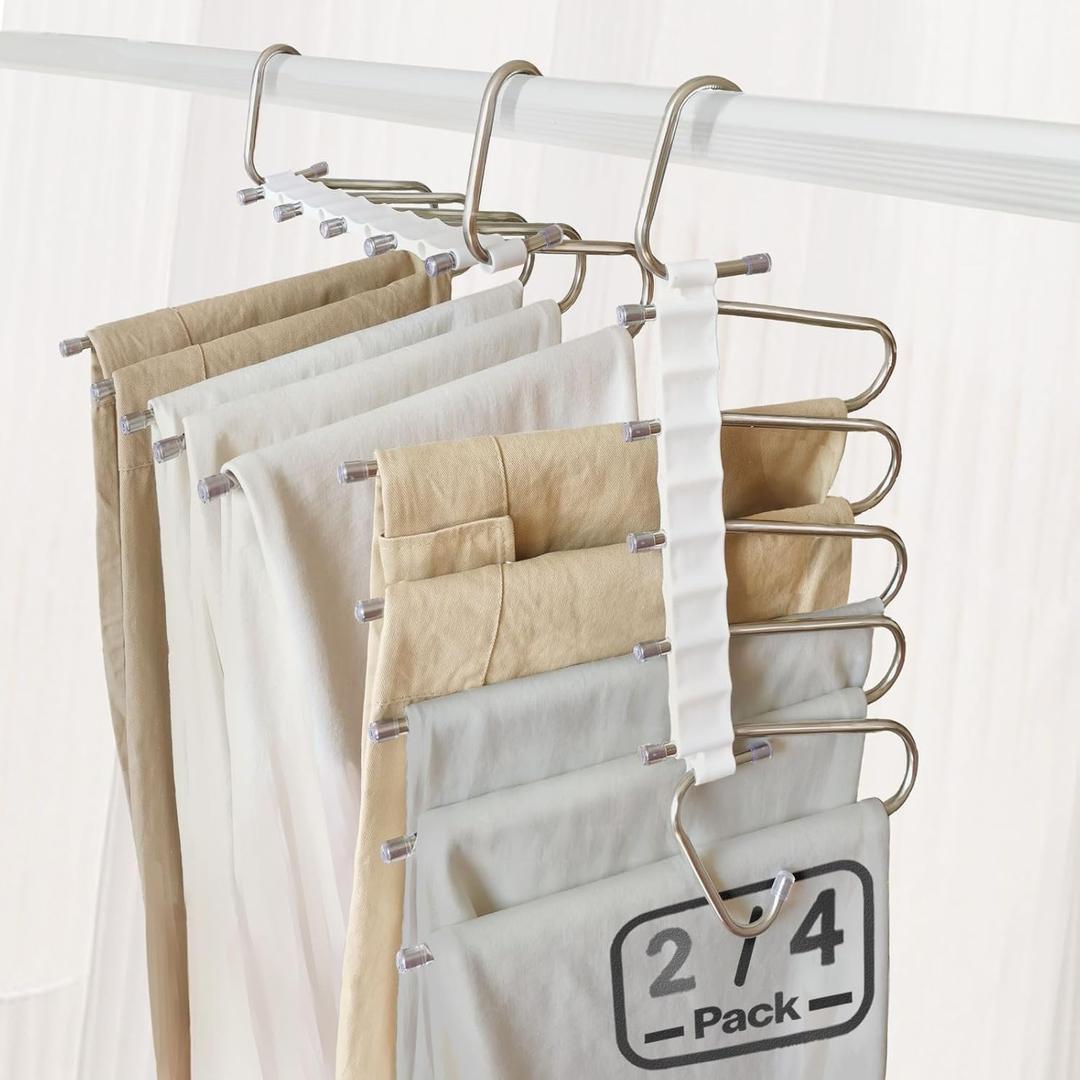 4packs Pants Hangers Space Saving Metal Closet Organizer,Clothes Pant Jean Hangers,Anti-Slip Design,Closet Organizers and Storage for Skirts Scarf Legging