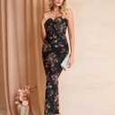 KUTUMAI Vintage Corset Long Formal Dress Lace Slit Back Bodycon Maxi Cocktail Wedding Guest Dresses for Women Elegant (Brown, S)