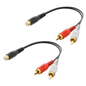 VCELINK RCA Splitter 1 Female to 2 Male (8 Inch), Stereo Audio Y Cable, Gold Plated Dual RCA Male Adapter for Car Audio, Subwoofer, TV, CD Player, Home Theater and so on, 2 Pack
