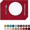 Kevin Textile Burlap Linen Placemats Set of 4 Valentines Day Heat Resistant Dining Table Place Mats Washable Kitchen Table Mats, 13 x19 inches, Burgundy