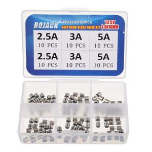 BOJACK 125V Fast-Blow Glass Fuse Assortment Kit, 3.6x10mm, 60pcs (2.5A, 3A, 5A), Surface Mount, BOJACK-BJ-6V60P-125V