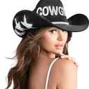Keilin Cowboy Hats for Women Rhinestone Cowgirl Hat Felt Western Hat Nashville Bachelorette Party Disco DIY Cowgirl Outfits (6 3/4-7 3/8, Black)