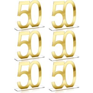 Threehoney 6 Pcs Mirror Gold 50th Birthday Decorations for Men and Women Acrylic Anniversary Decorations Table Numbers Centerpieces for Birthday Party