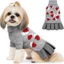 WOYYHO Dog Sweater Dress for Small Dogs Girl Turtleneck Pleated Skirt Dog Sweaters Dress with Leash Hole Warm Knitted Puppy Sweater Pet Dogs Winter Clothes for Yorkies Chihuahua (M, Gray Dress) (Medium (9-15lbs))