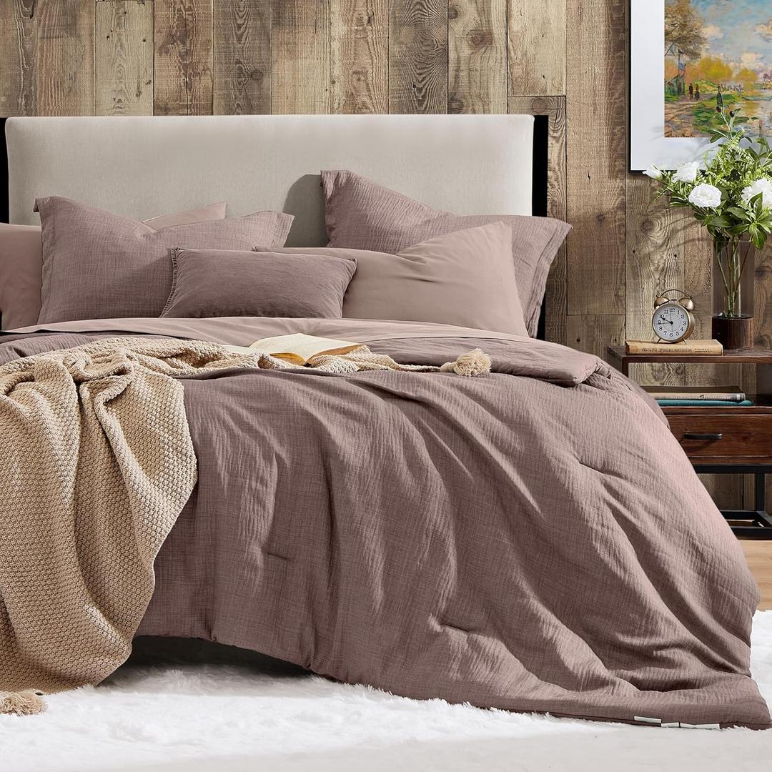 Geniospin King Size Comforter Set- 7 Piece Misty Rose Textured King Bedding Set, Soft Solid Bed in a Bag for All Season, King Comforter Set with Sheets(Misty Rose,102''x90'')