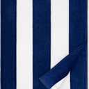 cabanana Large Beach Towel Oversized - Cotton Velour 35 x 70 Inch Blue Grey Striped Terry Pool Towel, Cabana Soft Swimming Towel for Adults Women Men (Navy Grey)