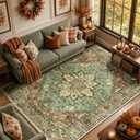 RELEANY Washable Area Rug, 6'x9', Brick/Brown/Green | Non-Slip, Water Repellent, Pet Friendly, Easy to Clean, Vintage Floral Boho Decor for Living Room Bedroom Dining Room Office