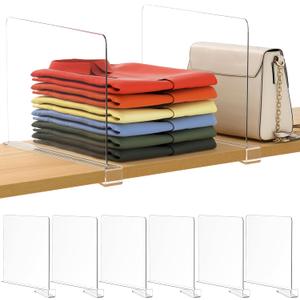 6 Pack 12 Inches [Extra Tall Version] Clear Shelf Dividers for Organization, Acrylic Closet Shelf Vertical Shelves Organizer for Bedroom, Office and Kitchen