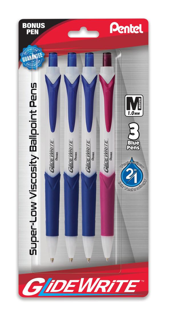 GlideWrite Ballpoint Pen with TechniFlo Ink, (1.0mm) Medium Line, Blue Ink Purpul