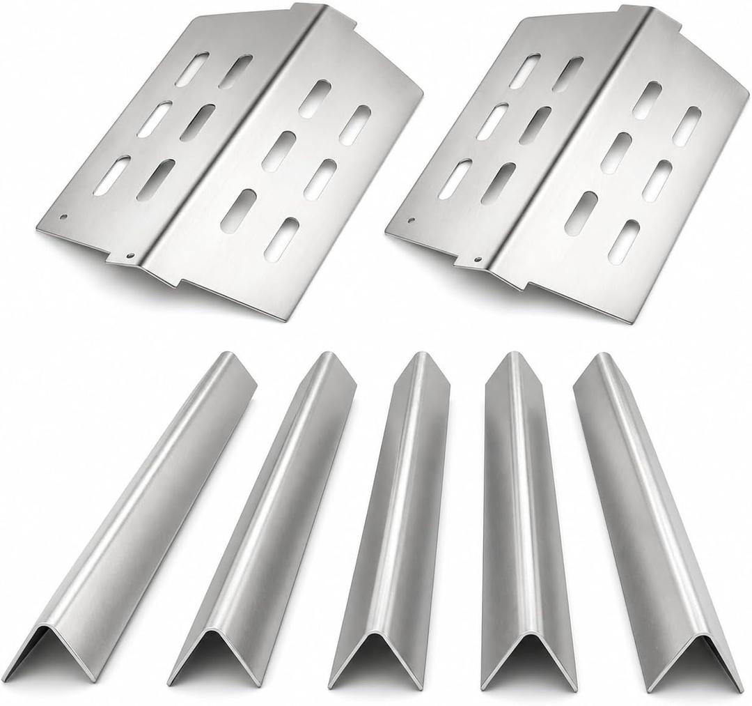 Utheer Grill Replacement Parts for Weber Genesis 300 Series, 17.5" Flavorizer Bars & Heat Deflectors Set (5 Bars + 2 Shields), Heavy-Duty Steel Burner Covers, Fits E310 E320 E330 S310 S320 S330