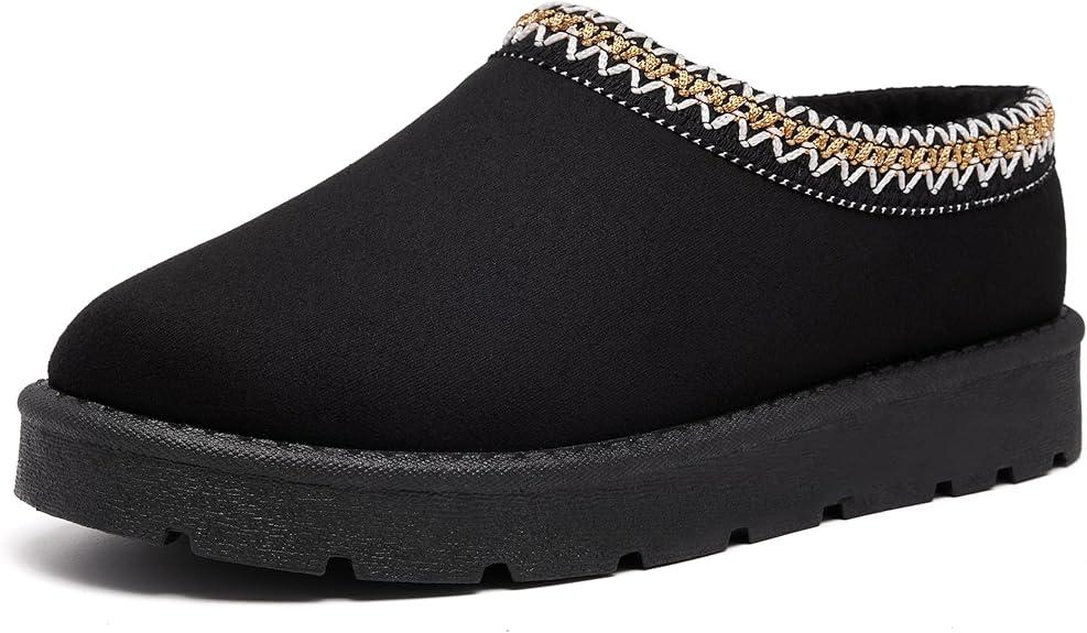 Women's Slippers Platform Mini Boots Anti-Slip Short Ankle Boot Faux Fur Sneakers Winter Cozy Warm House Shoes Indoor Outdoor (Black, Size 8)