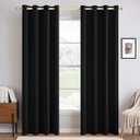 MIULEE Linen Texture Curtains for Bedroom Solid 100% Blackout Thermal Insulated Halloween Black Curtains Grommet Room Darkening Drapes for Living Room 52x84 Inch (2 Panels)