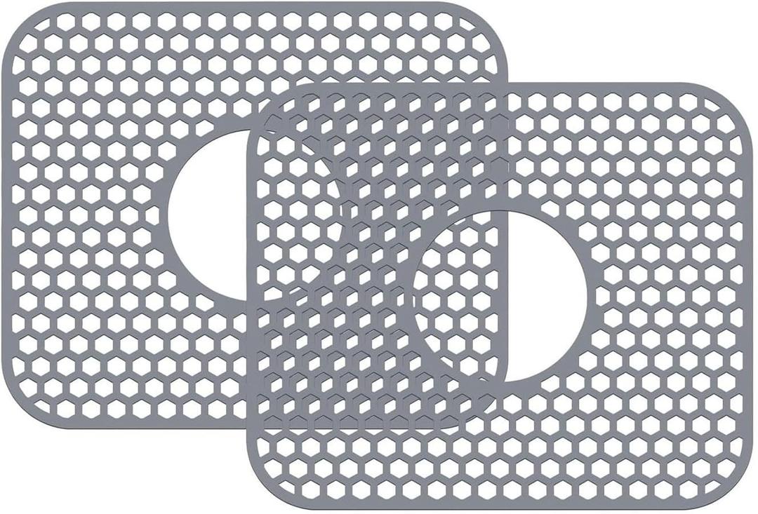 Sink Silicone Mat Protector,13.5 x 11.6 inches Rubber Sink Mat, Kitchen Sink Dish Rack, Protect Sink from Stains, Damage, Scratches, Dishwasher Safe Sink Grid, Sink Mat, for Kitchen (2 Pcs,grey)