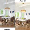 SineRise 18'' Farmhouse Rattan Chandeliers for Dining Room,3-Light Boho Light Fixtures Rattan Pendant Light Fixture with Fabric Shade Drum Chandeliers for Bedroom Dining Room Foyer Kitchen Hallway