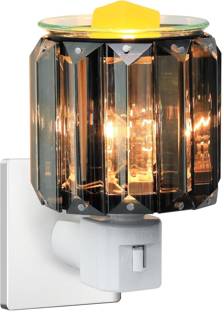 Pluggable Fragrance Warmer-Crystal Electric Wax Melt Burner -Candle Melt Warmer -Wall Plug in Wax Burner Warming Scented Candle Wax Melts and Tarts or Fragrance Oils (Gray)