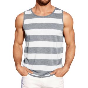 Runcati Mens Workout Tank Tops Sleeveless Striped Muscle Gym T Shirts Grey (L)
