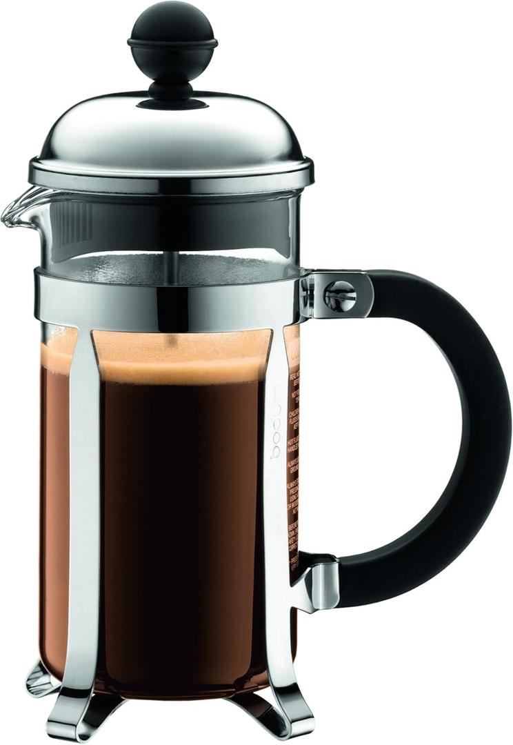 Bodum 12oz Chambord French Press Coffee Maker, High-Heat Borosilicate Glass, Polished Stainless Steel  Made in Portugal (Chrome)