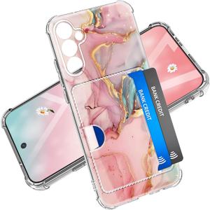 for Samsung Galaxy S26 Case 5G Phone Card Holder [Military Grade Drop Test] Full Body Protection Slim Shockproof Rugged Marble Cover 6.3" for Women Men (Pastel Gold)