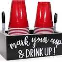 Kitticcino Double Cup Holder Party Cup Dispenser Wooden Cup Organizer Mark Your Cup and Drink Up Caddy Farmhouse Bar Counter Decor Holiday Halloween Christmas Party Supplies (Black)
