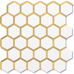 10-Sheet Hexagon Peel and Stick Backsplash Tile Polished White Tile Look Mixed Gold Kitchen Backsplash Peel and Stick Wall Tiles