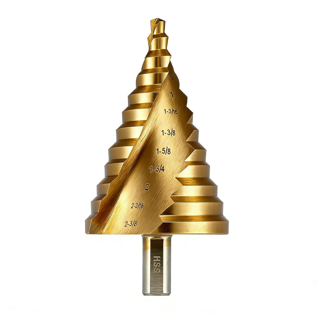 Anfrere Large Step Drill Bit, 1/4 to 2-3/8 inch High Speed Steel Drill Cone Bits for Sheet Metal Hole Drilling Cutting, Sprial Unibit Extra Large 2-3/8 inch