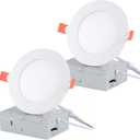 5 Inch LED Recessed Ceiling Light, Dimmable Canless Wafer Downlight, 7CCT 2700K-6500K for Kitchen Living Room Basement Bathroom, Ultra Thin with Junction Box, Damp-Rated, 2 Pack