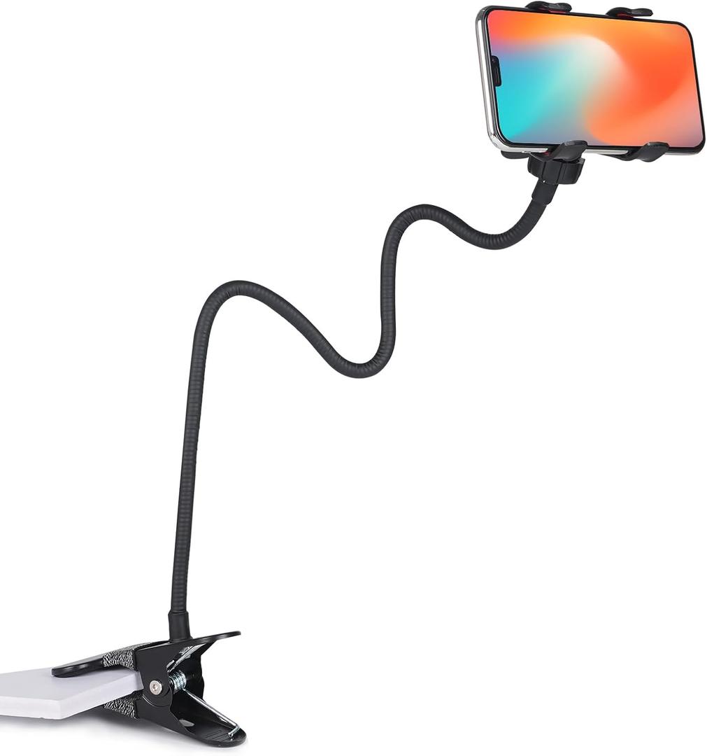 Selfdee Gooseneck Phone Holder for Bed, 360-degree Rotating Adjustable Clip Bracket Clamp Stand for Desk Bedside & Headboard Clamp,Long Arm Mobile Cell Phone Stand Lazy Bracket, for All 4-7 Devices