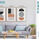 Framed Wall Art Canvas Set Mid Century Boho Pictures Modern Geometric Wall Decor Minimalist Black Brown Bohemian Abstract Painting Artwork for Living Room Bedroom Office 20"x28"x3 Natural, 20" x 28" x 3Pcs