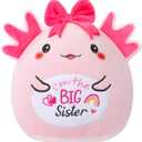 Big Sister Pink Axolotl Plush - Im the Big Sister Salamander Stuffed Animal for Girls Perfect Christmas New Baby Announcement Sibling Gift Ideas 9 Inch