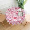 3 x Valentines Day Tablecloth Round 60 Inch,Pink Heart Table Cloth Water Resistant Washable Polyester Valentine's Day Table Cover for Kitchen Dining Table Party Decorations