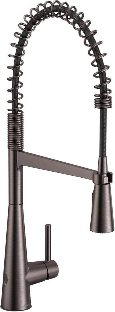 Moen Sleek Black Stainless One-Handle Touchless High Arc Pulldown Kitchen Faucet, Modern Spring Kitchen Sink Faucet with Pulldown Sprayer Head and Wave Motion Sensor, 5925EWBLS