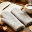 IZUS Women Winter Warm Cold-Weather-Mittens Acrylic-Wool Thick-Knitted-Crochet-Gloves Spring S/M (Gray)