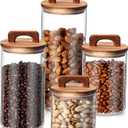 Layhit 4 Pcs Glass Food Storage Jars with Airtight Wood Lid Storage Jars Containers with Stickers Marker for Candy, Cookie, Rice, Sugar, Flour, Pasta, Nuts, 4 Size (Cylindrical)
