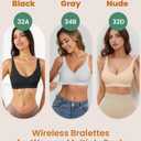 Padded Bralettes for Women Pack Seamless Bras Full Coverage Wireless Bralette Ribbed V Neck Comfort Tshirt Bra Set (Large, Black + Gray)