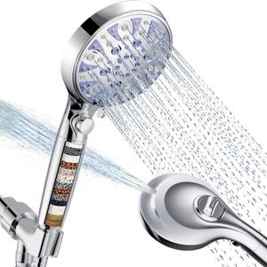 High Pressure 10-mode Detachable Shower Head with Handheld, Showerhead with ON/OFF Pause Switch, 15 Stage Water Softener Filters for Hard Water Remove Chlorine, Meet cUPC and CEC Certification (Star Silver)