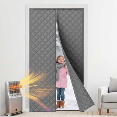 Winter Magnetic Thermal Door Cover for 36x84 Inch Door, Heavy Duty Oxford Cotton Insulated Door Blanket, Windproof Thermal Door Curtain for Home, Patio, Basement, Kitchen Entryways
