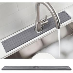 Diatomite Faucet Mat Splash Guard - Quick Dry Stone Mat Sink Tray 23.6"x4"  Super Absorbent Non-Slip Faucet Drip Mat Around Faucet  Drying Stone Protector for Kitchen Sink Bathroom (Grey) (Gray)