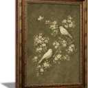 Vintage Gold Framed Bird Wall Art, White Flowers Botanical Oil Painting Canvas Print, Rural Animals Picture Wall Decor, Rustic Farmhouse Poster Artwork for Living Room Bedroom, 24"L x 16"W