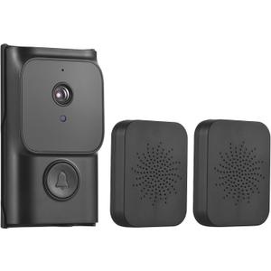 Smart Video Doorbell Wireless Doorbell Camera, Remote APP Control with Night Vision, Rechargeble Video Camera Free Cloud Storage Two Way Audio Doorbell for Villa Home(2 Dingdong Chime Ringing) (Black)